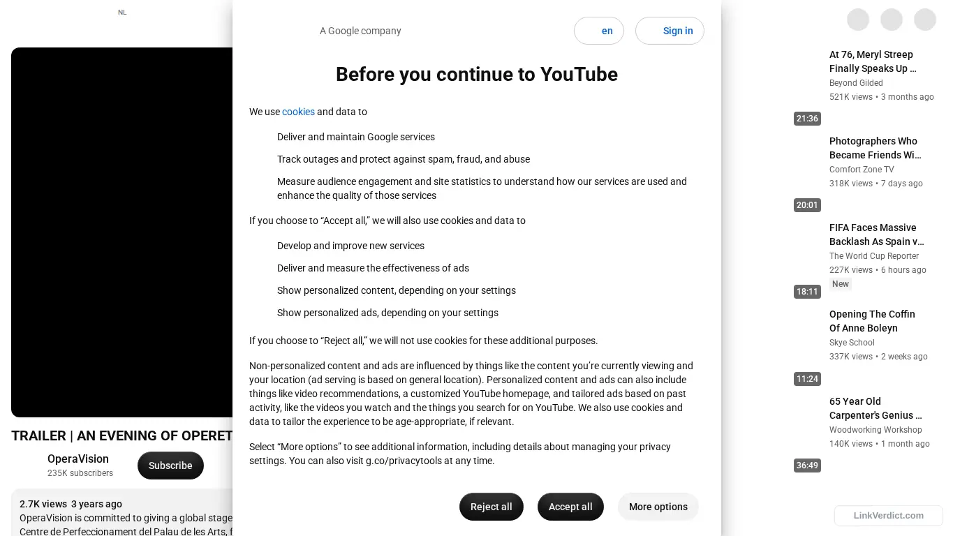 LinkVerdict screenshot preview for youtube.com