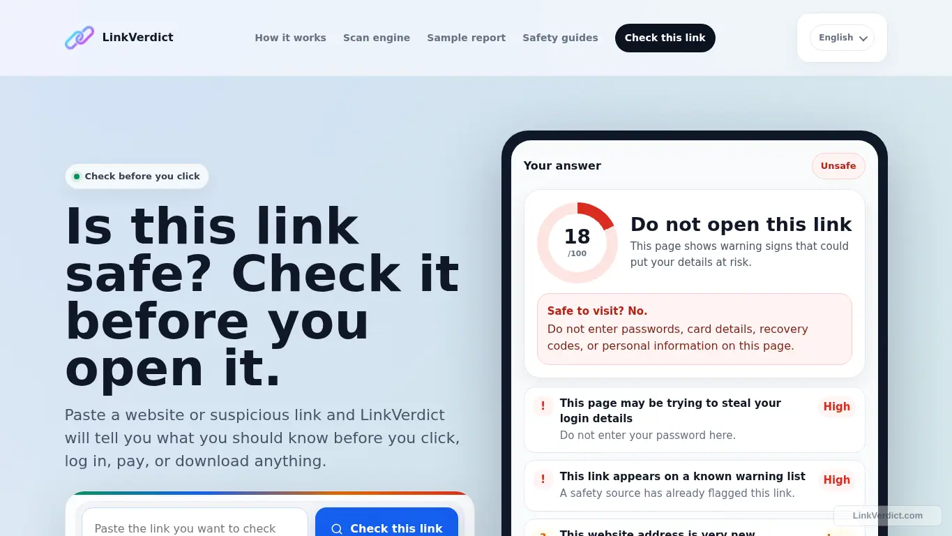 LinkVerdict screenshot preview for linkverdict.com