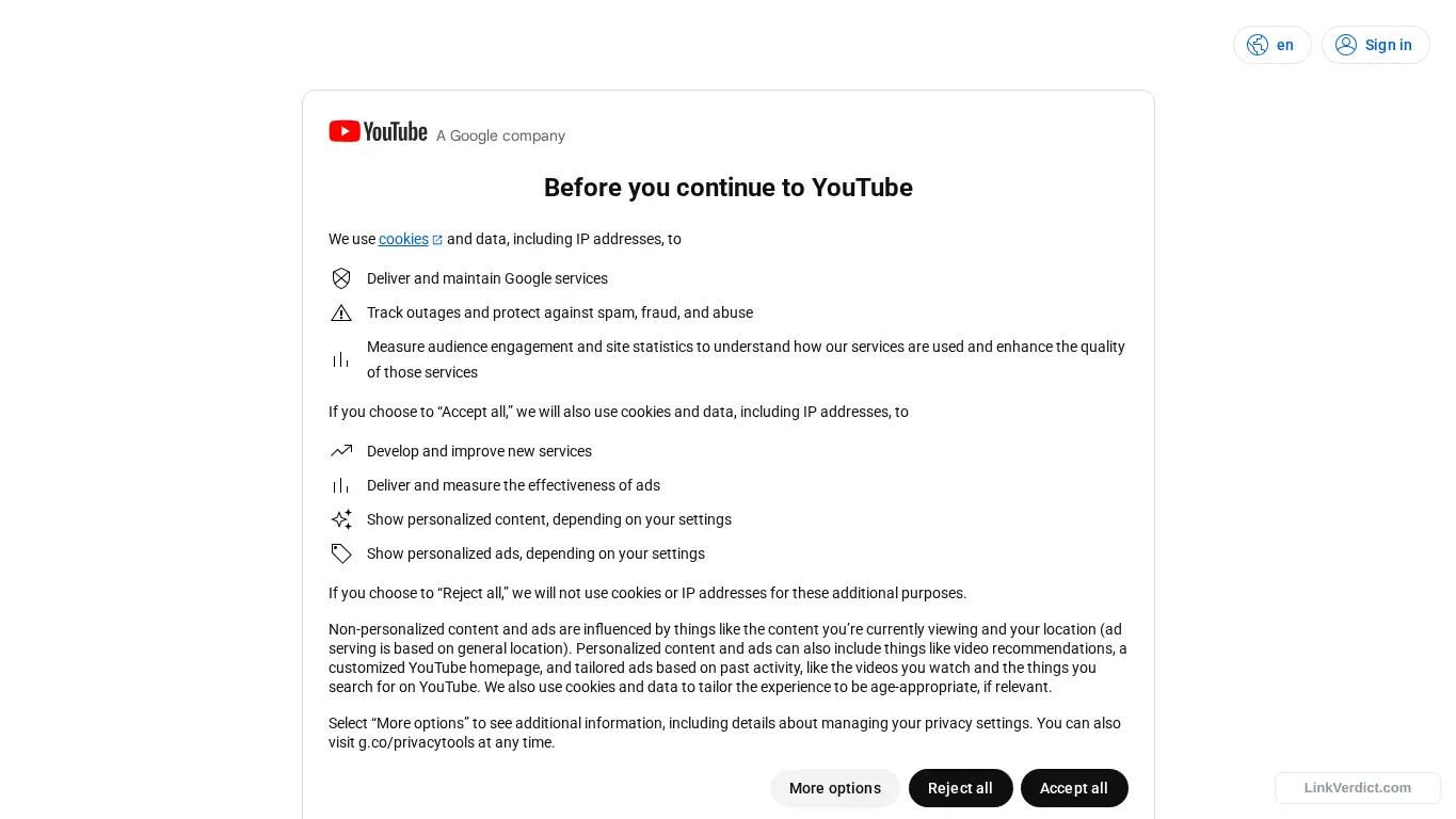 LinkVerdict screenshot preview for youtube.com