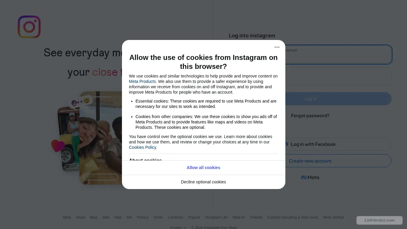 LinkVerdict screenshot preview for instagram.com